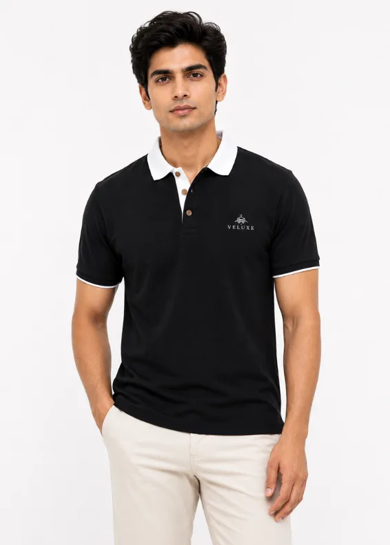 Men's Slim Fit Noir Contrast Polo 