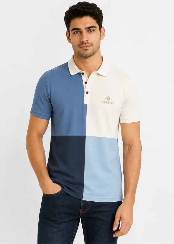 Ivory off white Panel Men's Cotton Polo