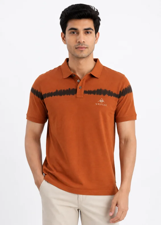 Rust Tie-Dye Men's Slim Fit Cotton Polo Shirt