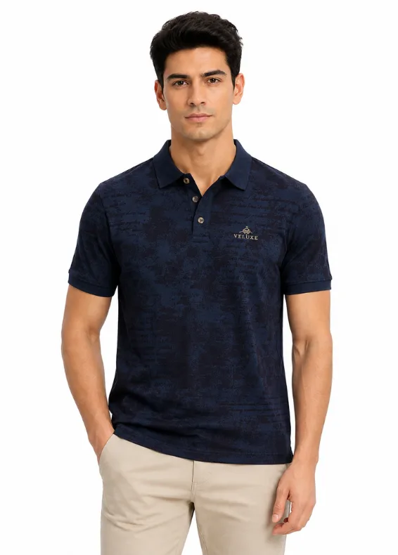 Blue Modern Print Slim Fit Polo