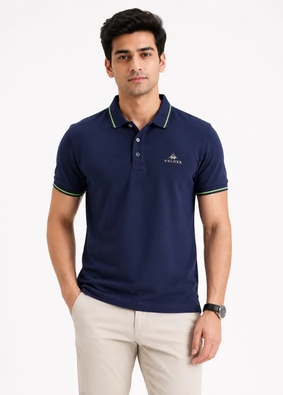Navy Edge Tipping Polo – Men's Slim Fit Cotton Blend