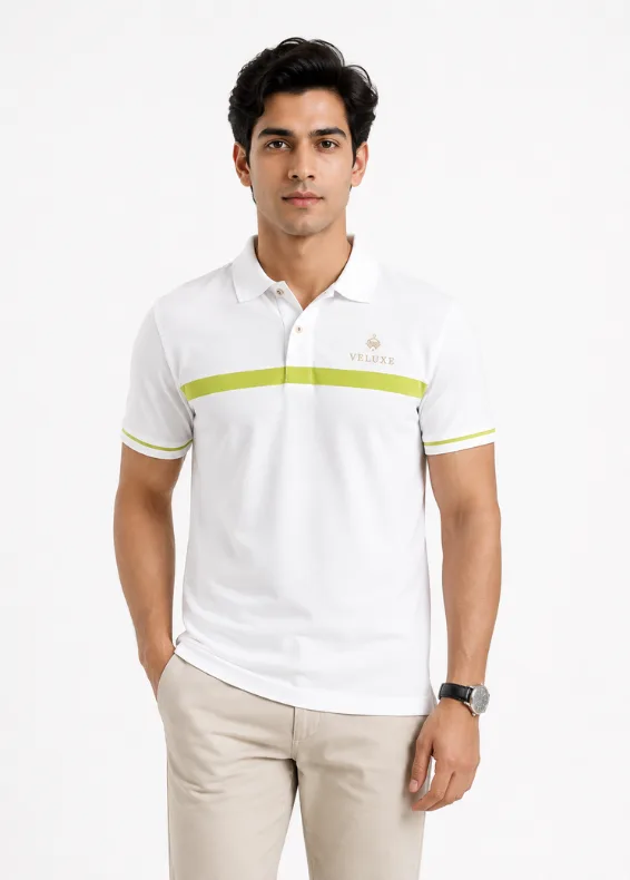 Classic White Placement Print Slim Fit Polo Shirt