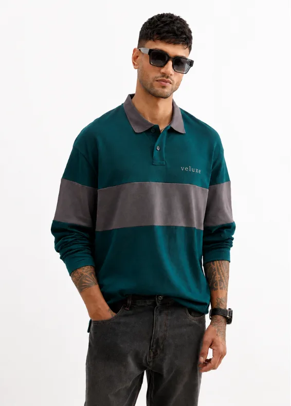 Oversized Cut & Sew Full Sleeve Mens Polo Shirt