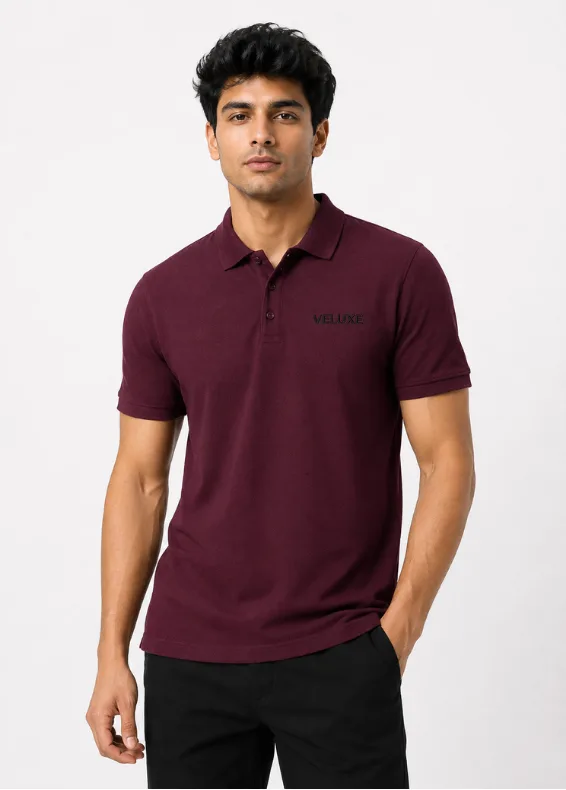 Embroidered Signature Slim Polo – Men's Wine Cotton Slim Fit Polo