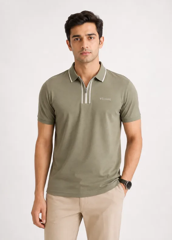 Contrast Edge Olive Men's Slim Fit Polo