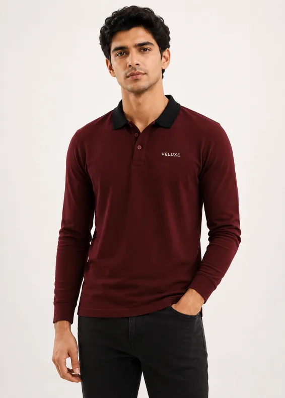 Contrast Edge Maroon Men's Slim Fit Cotton Blend Polo
