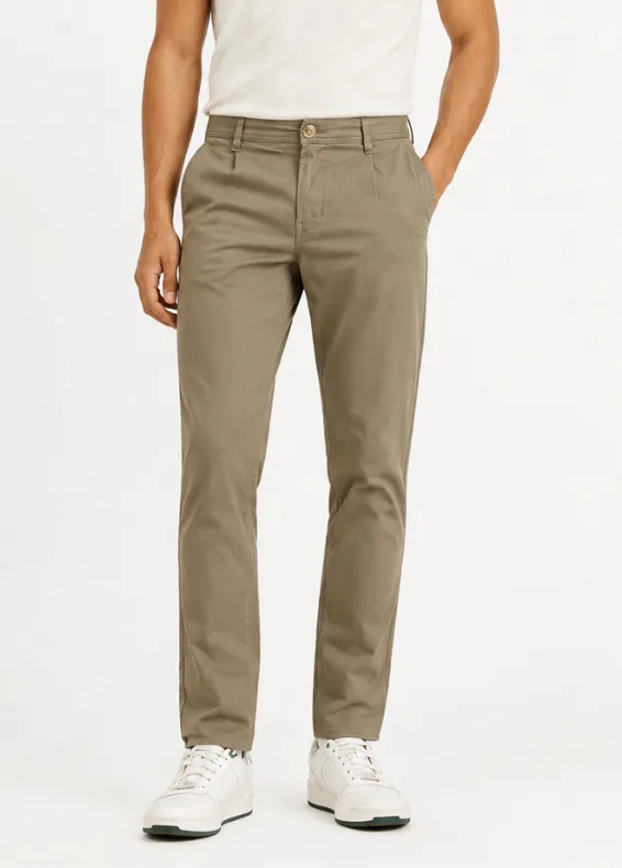 Classic Urban Men's Slim Fit Cotton Olive Trousers