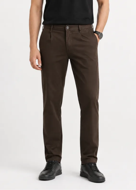 Slimline Pleated Olive Men's Trousers