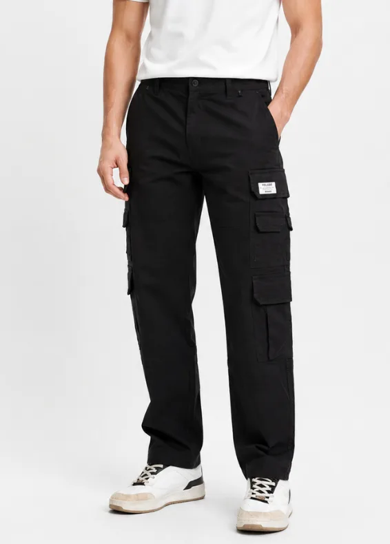 Urban Utility Loose Fit Men's Black Cotton Cargo Pants