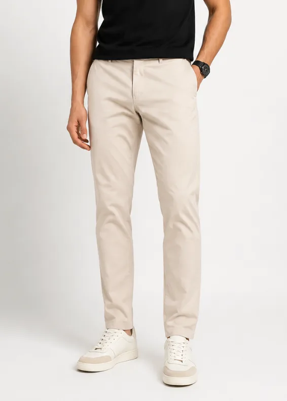 Classic Urban Beige Men's Slim Fit Cotton Lycra Pants