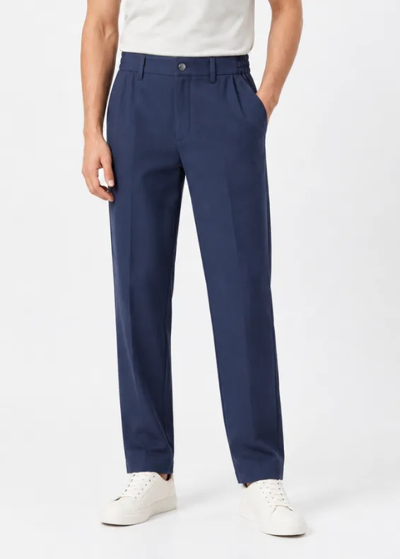 Men’s Cotton Blend Formal Travelite Straight Fit Navy Trousers