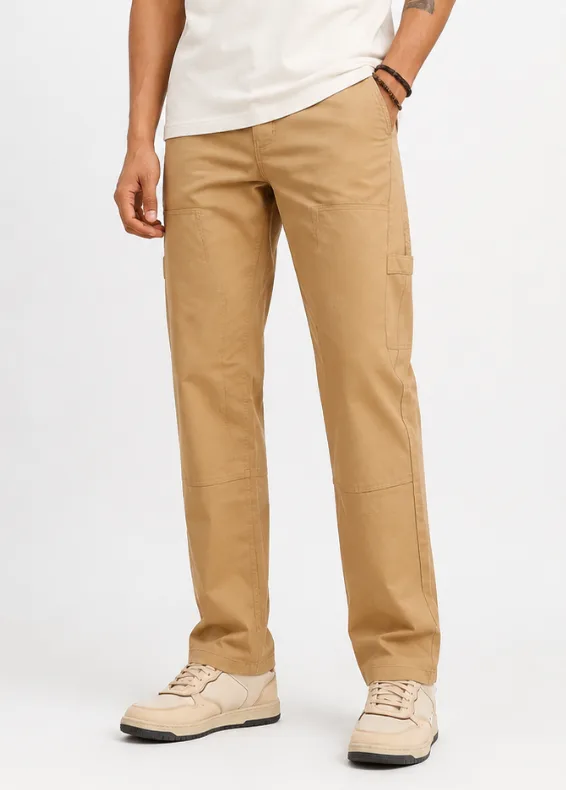 Men’s Mid-Rise Carpenter Straight Fit Khaki Trousers