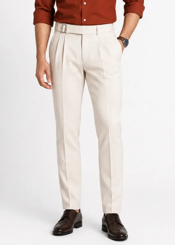 Men's Cotton Mid Rise Trousers in classic Ivory