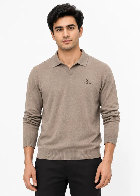 Structured Johnny Collar Polo Shirt – Brown